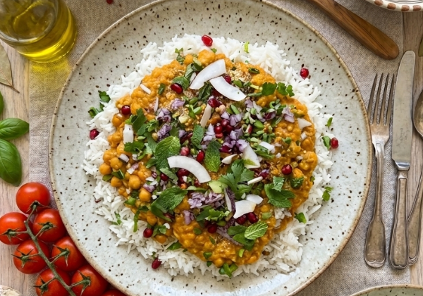 Riz à la Népalaise, crème d'épices et lentilles au lait de coco