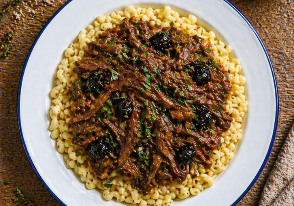 Daube de Boeuf effilochée aux olives et coquillette