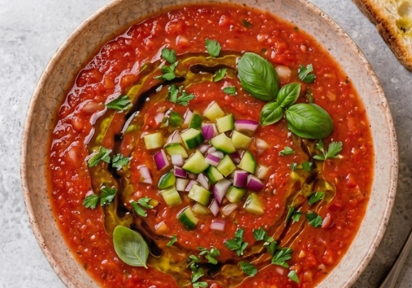 Gaspacho andalou, tomate, concombre et oignon