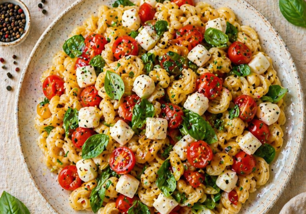 Salade de pâtes à l’italienne, jambon sec et pesto