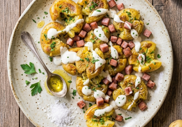 Smash potatoes façon piémontaise au jambon blanc