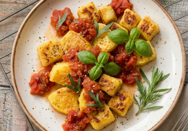 Gnocchi à la romaine parmesan et concassée de tomate à l'origan et basilic