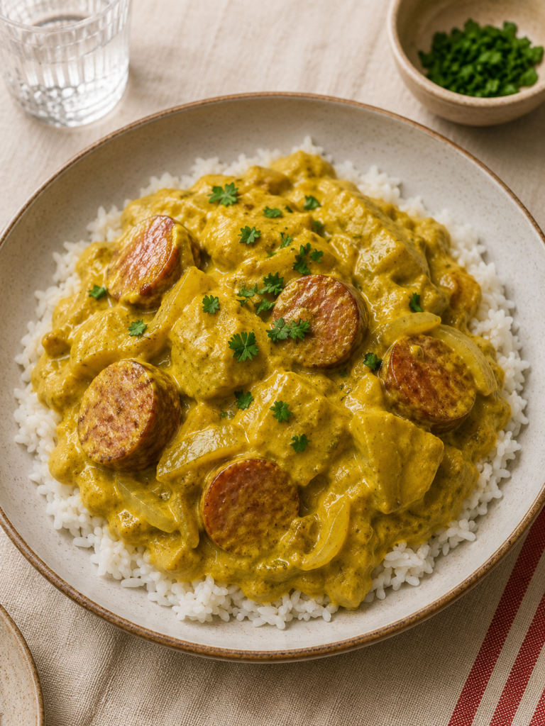 Colombo de saucisse fumé antillais au curry jaune