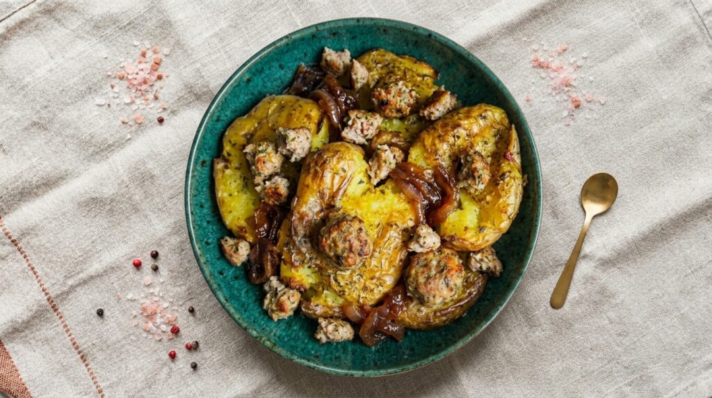 Pressé de pommes de terre façon charcutier et confit d'oignon