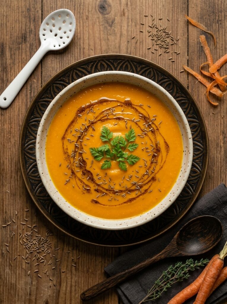 Crème de carotte et huile de cumin