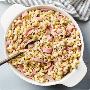 Gratin de coquillettes, jambon et emmental