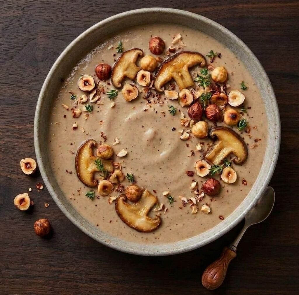 Velouté de champignons et noisettes