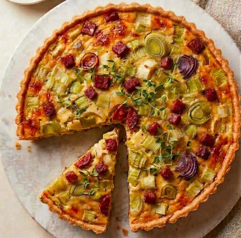 Quiche aux poireaux et chorizo