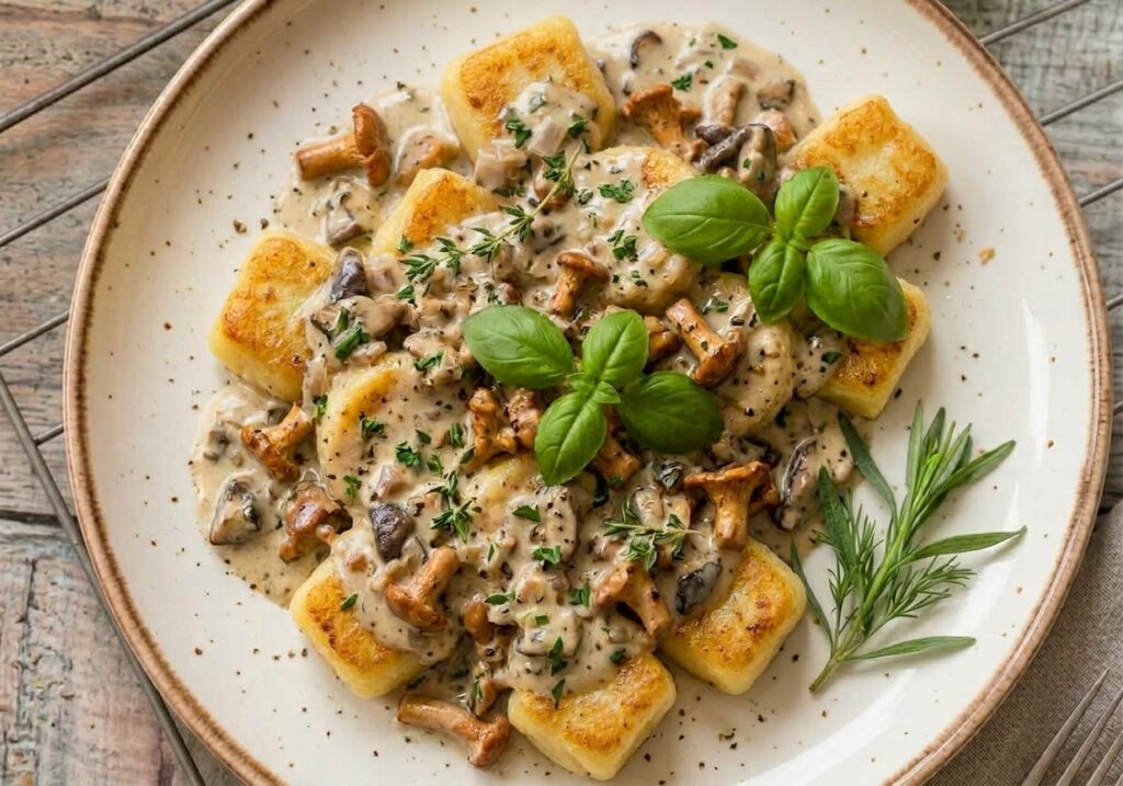 Gnocchi à la romaine, crème de champignon
