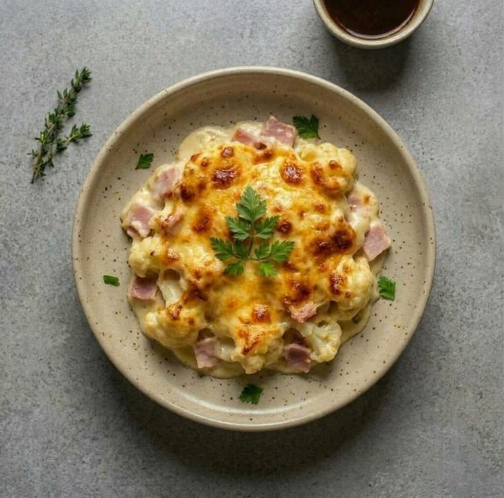Gratin de chou fleur au jambon blanc et emmental